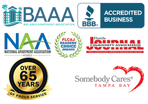 Bay Area Apartment Association, Florida Apartment Association, Better Business Buro NAA, Somebody Cares, Footer Affiliated Brands
